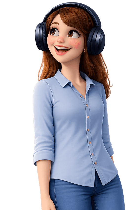 Женщина в наушниках улыбается